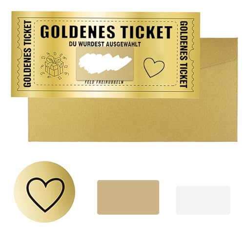 Biglietto D'oro Gratta e Vinci con Busta,Golden Ticket Biglietto a Sorpresa Gratta e Vinci,Carta Regalo Voucher Compilare Autonomamente Biglietto Grattare,Regalo per Donne,San Valentino,Anniversario