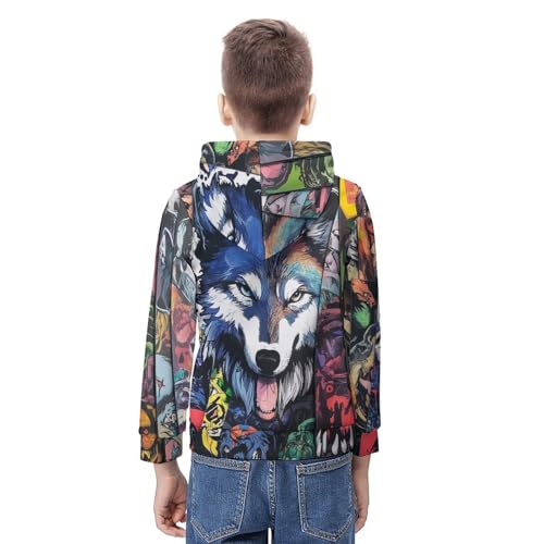 Pull à capuche loup anti-courants d'air avec cordon de serrage et manches S