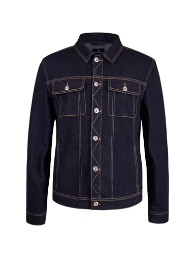 Image of Enorsia Men’s Raw Denim Jacket – Classic Collar, Long Sleeves, Patch Pockets, Branded Buttons and Leather Hem Detail – Stylish Denim Jacket Mens for Casual Wear, Smart Layers - Raw Wash, XXL