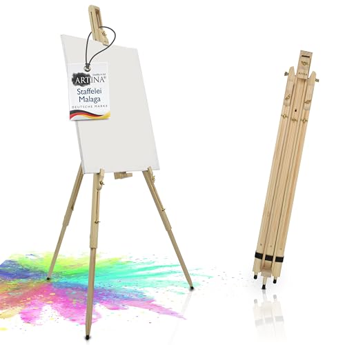 Artina Leichte Feldstaffelei aus Kiefernholz Leinwände bis 100cm Malaga – Tragbare Staffelei Neigungswinkel für waagerechtes Malen & Zeichnen – Dreibein Malstaffelei Holzstaffelei rutschfeste Füße
