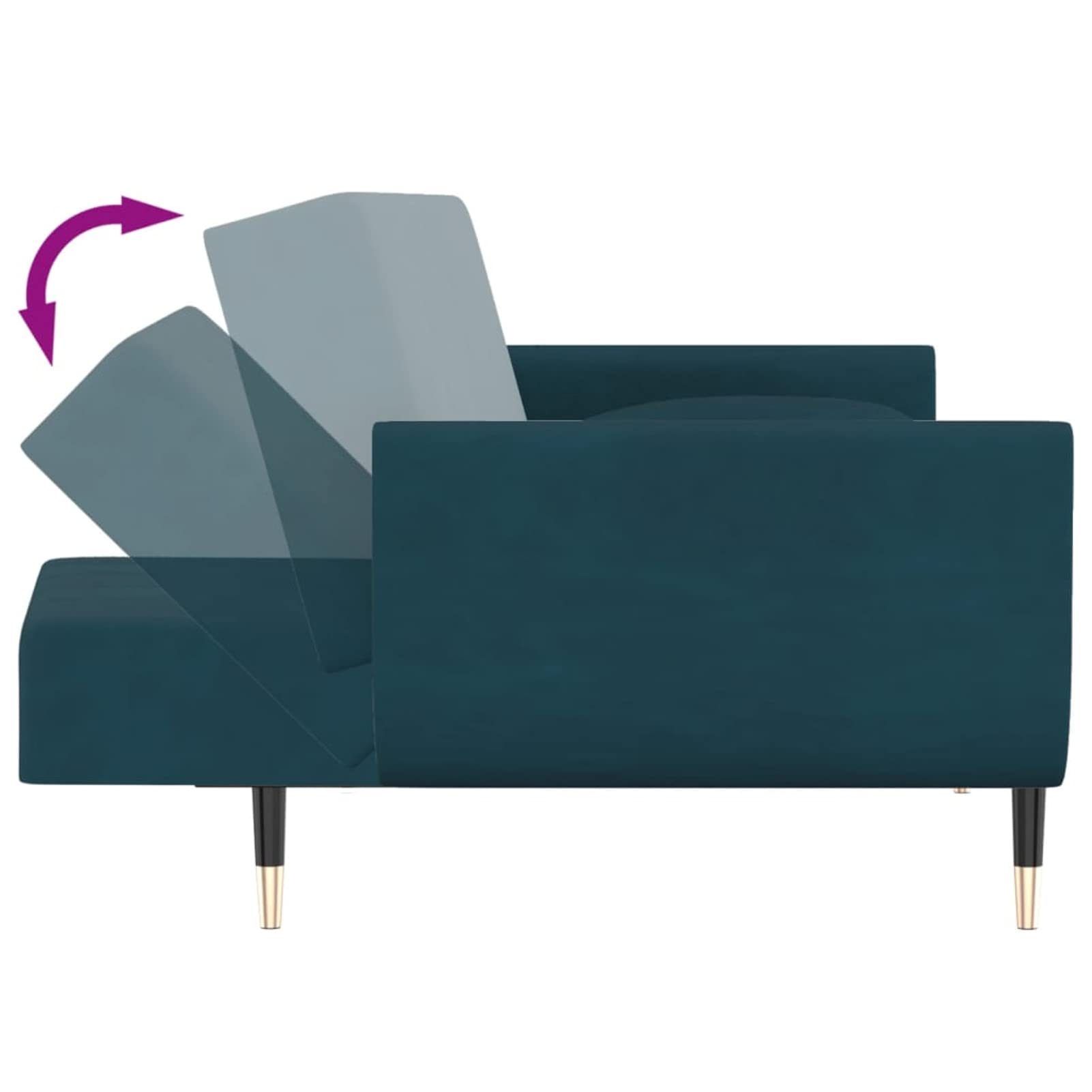 Homgoday Divano Letto a 2 Posti con 2 Cuscini Blu in Velluto, Divano Moderno