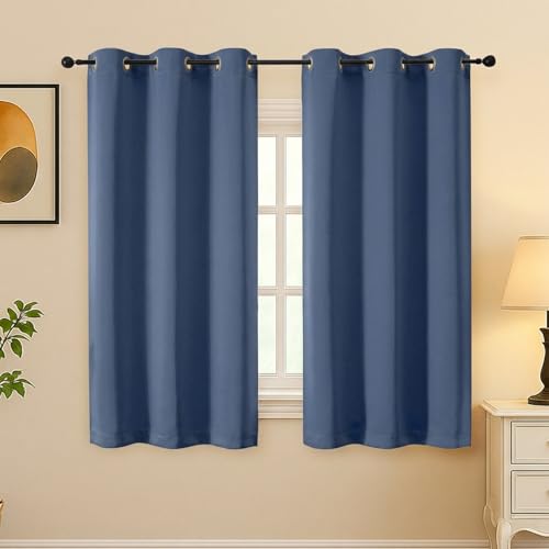 Image of Simplebrand Denim Curtains for Bedroom 54 Inch Length 2 Panels Set, Room Darkening Thermal Insulated Energy Saving Curtains for Nursery, Grommet Solid Soft Window Treatment Drapes, W40 x L54