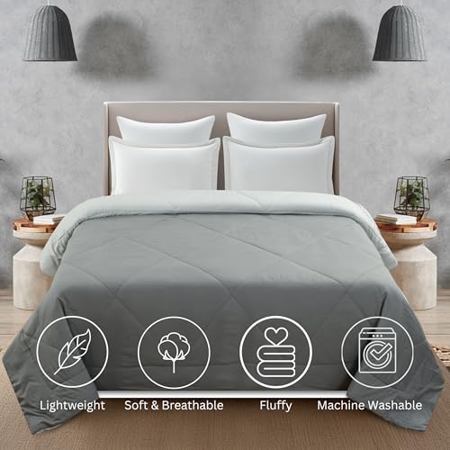 Image of Galaxy Home Decor Premium Microfibre Reversible Comforter | Ultra-Soft, Lightweight & All-Season Warm Quilt | Cozy AC Blanket for Single Bed 60 inch x 90 inch | 220 GSM, Grey & Silver