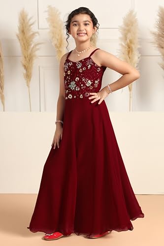 Image of Fashion Dream Girls Georgette Embroidered Maxi Dress|Ethnic Gown for Girls|Party & Wedding Dress for Kids
