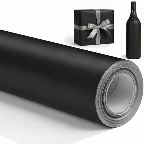 VGOODALL Schwarze Geschenkpapier 10m*44 5cm Kraftpapier Rolle Metallisches Packpapier für Verpackung Hochzeit Kunsthandwerk Kunst Kleine Geschenkverpackungen Geburtstag