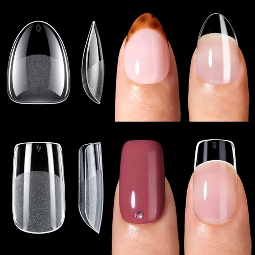 Makartt 420 puntas de uñas de almendras postizas de almendras cortas y medianas, 15 tamaños, puntas transparentes de gel suave, prematadas para extensiones de uñas y decoración de uñas