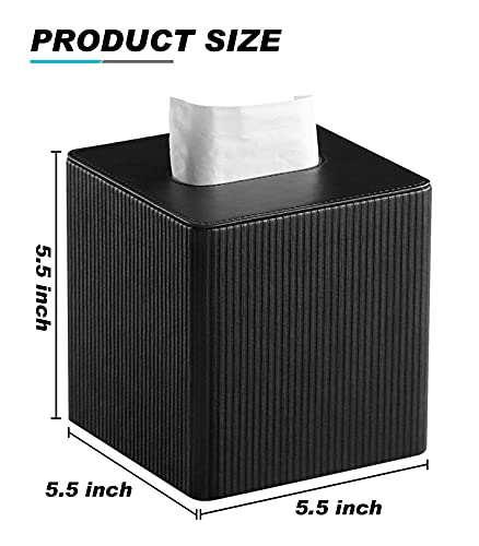 image for Cretkhp PU Leather Tissue Box Cover with Magnetic Closure, Modern Squa