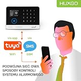 HUXGO® Bezprzewodowy system alarmowy GSM i WiFi, syrena zewnętrzna | Alarm HXA003, 3x czujnik ruchu PIR, 1x sensor otwar