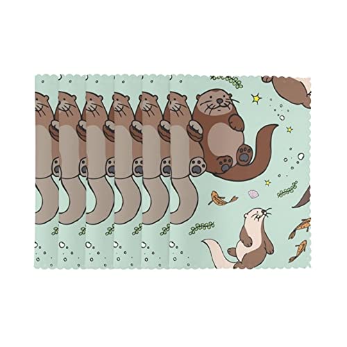 Cartoon Cute Otter Placemats For Dining Table Set Of 6 Washable Placemats For Dining Table Indoor Outdoor Heat Resistant Stain Resistant (12X18 Inches) #TOP1