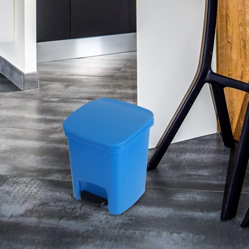 Caneca de basura azul de plástico con pedal y tapa miniatura 7