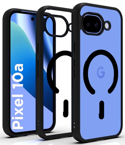 Image of RIGGEAR Shockproof Sleek Hybrid Armor Magnetic Back Cover Case Compatible with MagSafe Accessories for Google Pixel 10a (Clear PC + Black TPU Bumper)