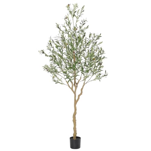 Nafresh Tall Faux Olive Tree，7ft（84in） Realistic Potted Silk Artificial Indoor with Green...