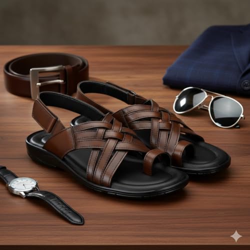 Image of Men's Original Leather Roman Sandals | Stylish | Super Comfortable | Extra Cushioned | Durable | Light-Weight | Semi-Formal | Casual