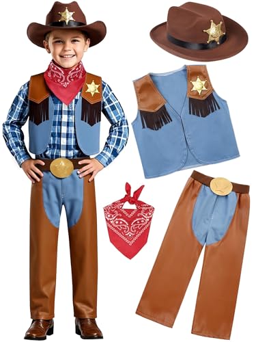 Sicypoty Kids Cowboy Costume Boys Halloween Dress Up Cosplay Set (8-10 Years)
