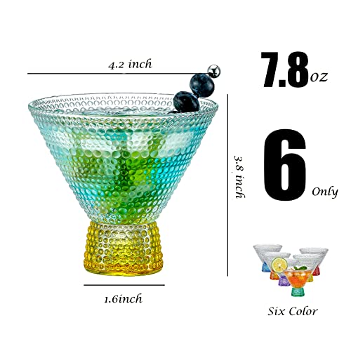 Ptsting Martini Glasses (Set Of 6) Vintage Cocktail Glasses With Colorful Base Bar Glasses (7.8Oz) For Martini,Cocktail,Margarita,Cosmopolitan For Manhattan, Brandy #TOP4