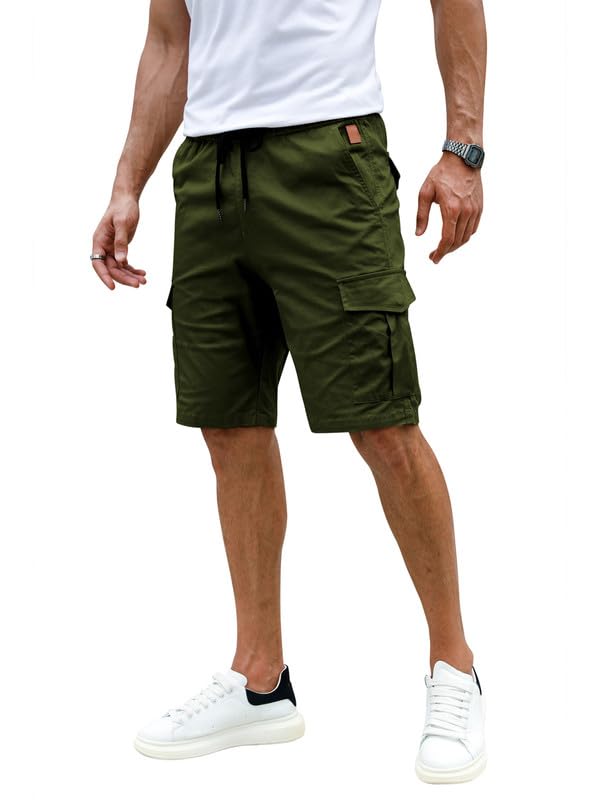 Elegancity Kurze Hosen Grün Herren Cargo Shorts Sommer Freizeithose Kurze Elastische Taille Chino Shorts Mit 6 Taschen L