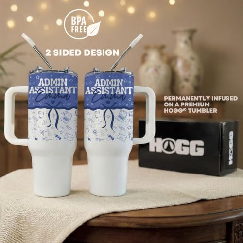 Personalized Admin Assistant Tumbler with Handle, Administrative 40oz Cup - Blue - Executive Receptionist Drinkware, Staff Appreciation Award, Corporate Employee Keepsake For Women Ladies - Image 5