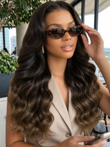 Image of KLAIYI Ombre Brown Loose Wave Precut 13x4 Lace Front Wigs Human Hair 16Inch