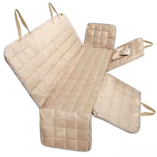 Image of Bark Lover Dog Car Seat Cover for Back Seat Dog Seat Cover Hammock for Truck SUV - Waterproof Pet Car Seat Protector for Backseats,Beige Regular