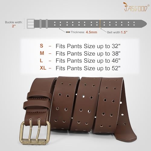 Image of JASGOOD Men Double Prong PU Leather Belt Casual Work Heavy Duty Belt Double Grommet Holes Belt for Jeans