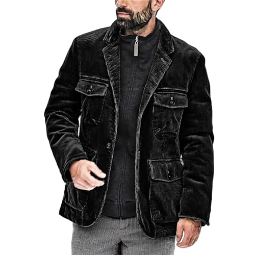 evzosrz Mens Vintage Corduroy Suit Blazer Notched Lapel Button Down Business Blazer Jacket Sport Coat with Flap Pockets
