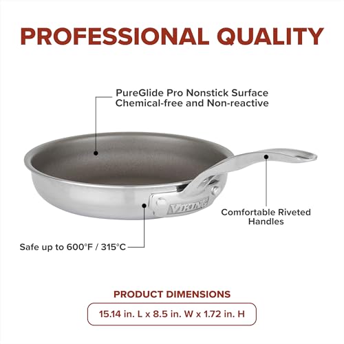 Image of Viking PureGlide Pro 3-Ply Nonstick Frying Pan, Made without PFAS, 8-Inch Induction Cookware, Metal Utensil Safe Titanium Nonstick Surface, Oven Safe to 600F