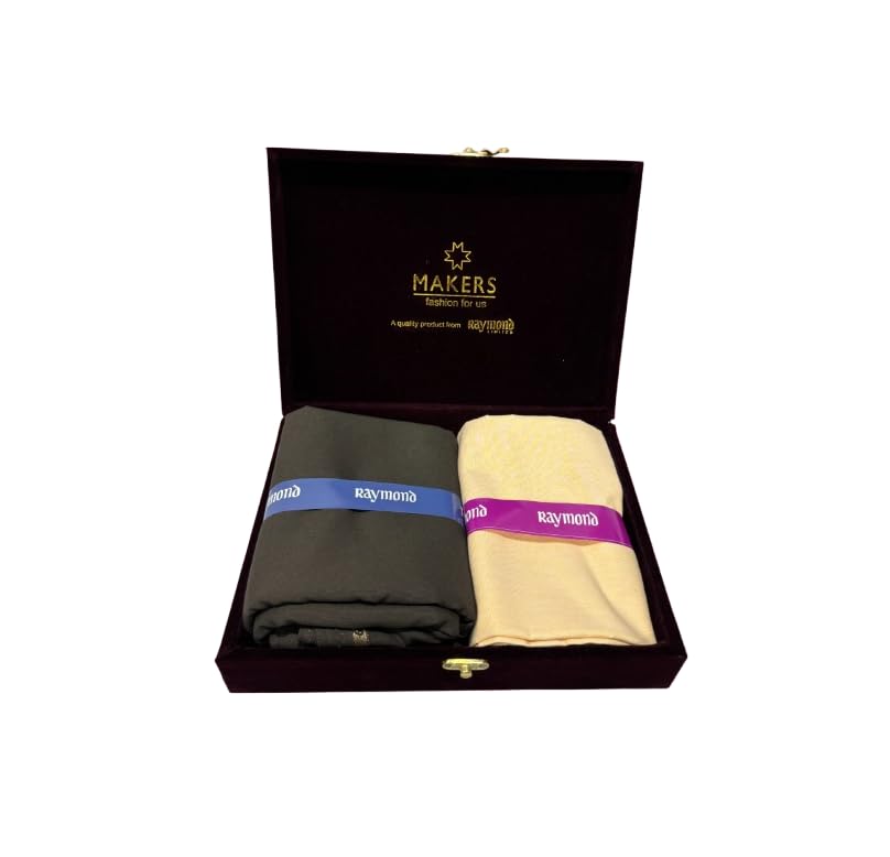 Image of Raymond Makers Men's Shirt & Trouser Fabric Combo with Premium Gift Box | Solid Shirt Fabric with Formal Trouser Fabric | Unstitched Dress Material for Office & Formal Wear