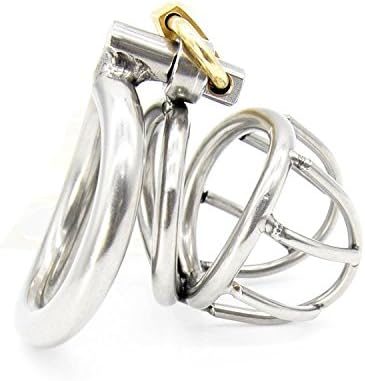 Happygo Male Chastity Device Hypoallergenic Stainless Steel Cock Cage Penis Ring S Size Virginity Lock Chastity Belt Adult Game Sex Toy (1.77 inch/ 4.5cm)