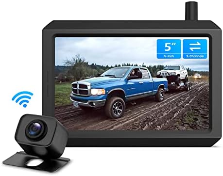 AUTO-VOX Wireless Back Up Camera for Truck.RV,5" TFT Monitors Trailer Rear View Cam Systems for Rear/Side/Front, Dual Camera Channels with 2.4G Stable Digital Signal for Car, Camper-W7PRO