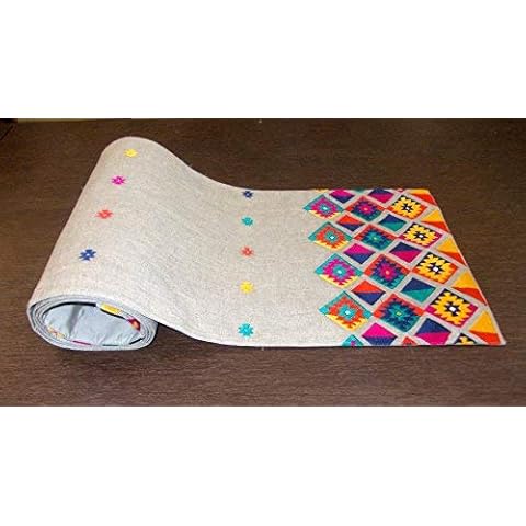 VLiving Bohemian Peruvian Style Pure Linen Table Runner for Family Dinners or Gatherings, Indoor or Outdoor Parties & Everyday Use Runner, Ethnic Multicolor Aztec, Color (Multicolor, 14X72 Inches) Cover