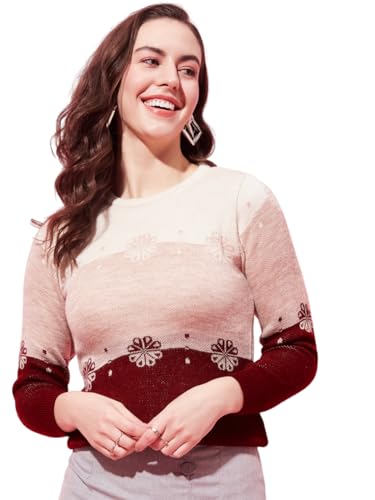 Image of Modeve Self Design Round Neck Casual Women Crop Top Sweater||Winterwear||