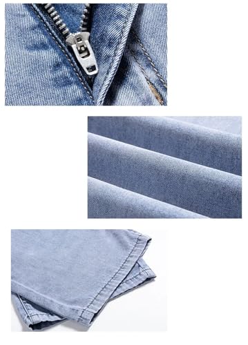 Men Thin Jeans Straight Soft Ice Silky Casual Business Denim Pants Elastic Wide Trousers4