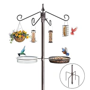 Bird Feeding Station Kit, 81 Inch, 4-Hook, Metal Birds Feeder Stand Pole with Bird Bath and Mesh Tray, Freestanding 5-Prong Base