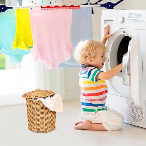 Angoily EMB0DXFIG2040C7PFB33OC7 Woven Basket Trash Can With Lid, Rattan Waste Basket, Round Woven Storage Basket, Wicker Wastebasket Garbage Bin For Home Office Kitchen Bedroom Bathroom Laundry  thumb #6