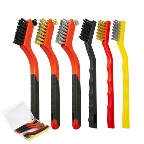 6Pcs Wire Brush Set, Stainless Steel/ Brass/ Nylon Bristle Brushes