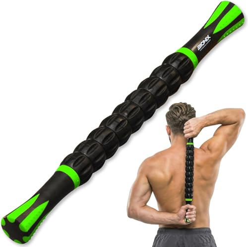 Bionix Massage Roller Stick for Muscles - Deep Tissue Muscle & Leg Roller with 9 Rollers, Non Slip Handles, Trigger Point & Myofascial Release Tool for Calf, Legs & Recovery