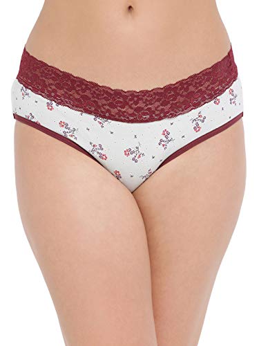 Image of Clovia Women's Cotton Mid Waist Floral Print Hipster Panty with Lace Waist