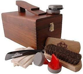 KIWI Select Shoe Shine Care Kit Valet II Wooden Box w/ 10 pc Content