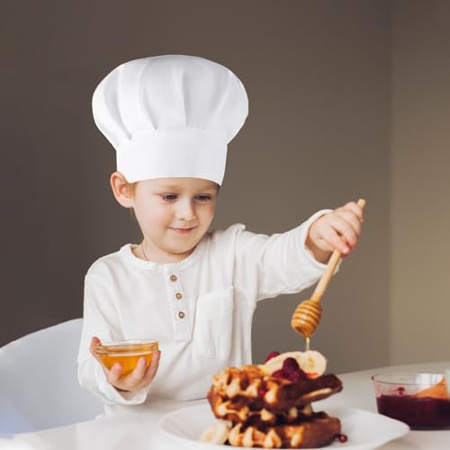 Kochmütze für Kinder, verstellbare weiße Kochmütze, elastische Kochmütze aus Baumwolle, Küchenchef-Kappen zum Kochen, Backen, Party, Schule, Zuhause