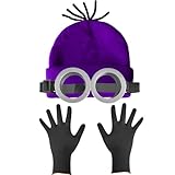 EMOOULI Halloween Costume Adult Accessories, Purple Beanie, Goggles Glasses and Gloves for Men Women Kids, Halloween Cosplay Party Set