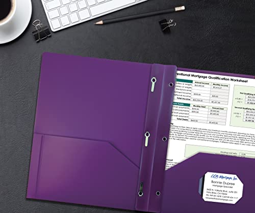 Better Office Products Purple Plastic 2 Pocket Folders With Prongs, Heavyweight, Letter Size Poly Folders, 24 Pack, With 3 Metal Prongs Fastener Clips, Purple #TOP1