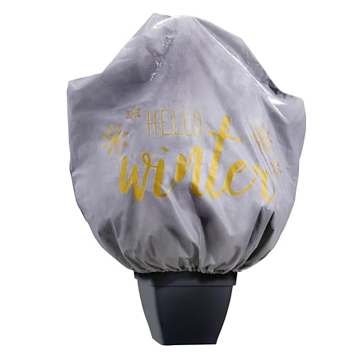 Windhager Winter Deko-Haube Protect XL 'Hello Winter', 1,1 x 1,1 m, Grau-Blau, 50 g/m², Winterschutz für Pflanzen, Kälteschutz, Frostschutz, Vlieshaube, Pflanzenabdeckung Winter, UV-stabilisiert