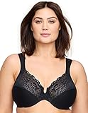 Glamorise Womens Low Cut Wonderwire Lace #1240 Full Coverage Bra, Black, 42DD US