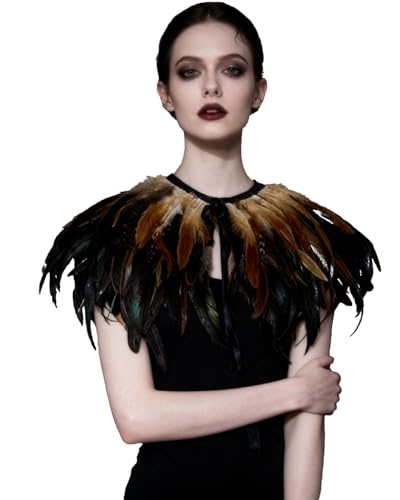 keland Gothic Feder Umhang Schal Bolero Kragen Federumhang Federkragen Federjacke Schultertuch Schulterumhang Halloween-Kostüm (Gelb)