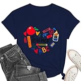 Teacher Shirts for Women Elementary School Teacher T-Shirt Back to School Women Tops Heart Tee