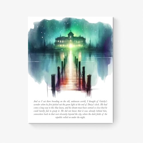 The Green Light At The End Of Daisy’s Dock | The Great Gatsby | 1920s Watercolor | F Scott Fitzgerald Quote | Inspirational and Motivational | Book Page | Novel | Literary Home Decor | Living Room | Typography Art Print (8x10)