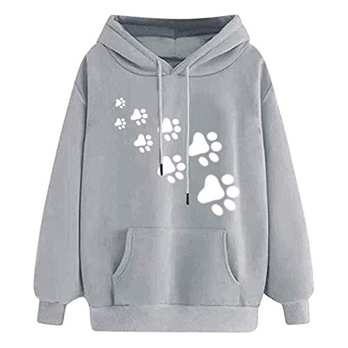 Pull à capuche imprimé dessin animé manches longues sweat douillet gris taille 46
