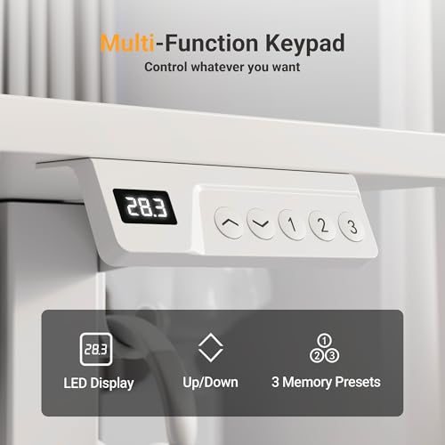 Image of YDN 32 inch Small Electric Standing Desk Adjustable Height, Sit Stand up Desk with Memory Presets & Cable Management, Home Office Desk for Office & Computer Workstation, White Frame /White Top