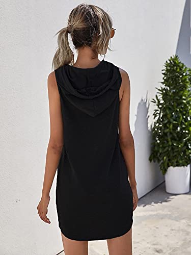 Floerns Women's Drawstring Solid Sweatshirt Dress Casual Short Sleeveless Hoodie Mini Dress Black Xxl #TOP1