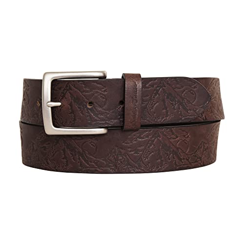 Eddie Bauer Debossed Live Your Adventure Leather Belt - Made with Milled Leather - BROWN - L
